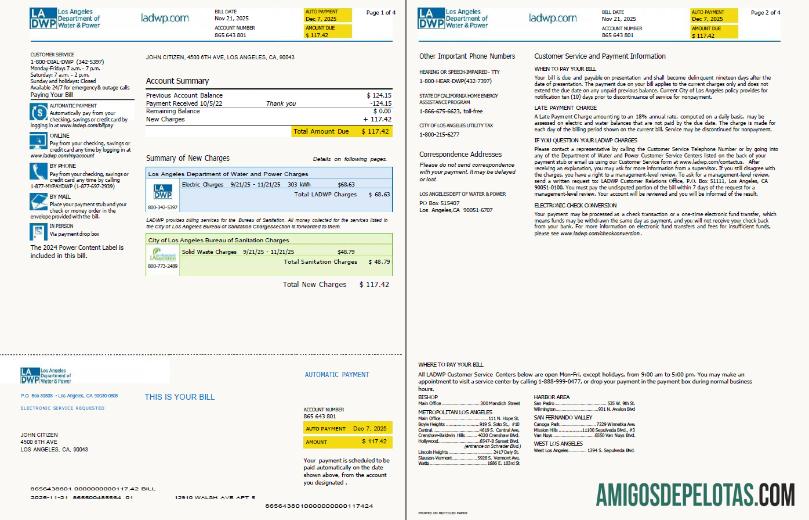 em branco Modelo de fatura de serviços públicos LA DWP dos EUA em formatos Word e PDF, 4 páginas, versão 2, 1 2 páginas